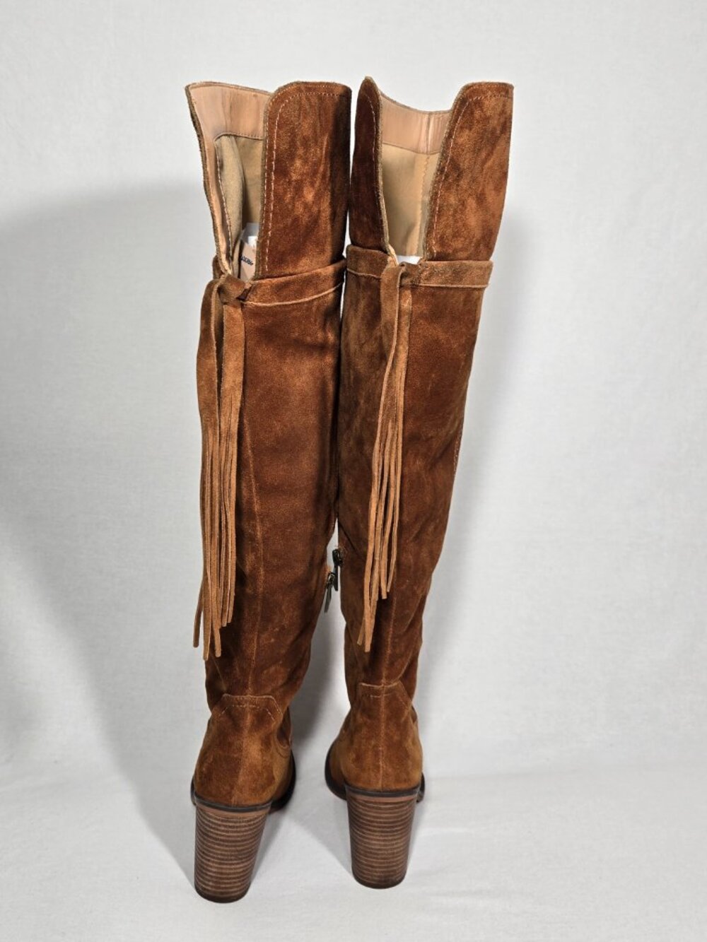 FRANCO SARTO Elnora BOHO Cognac Suede Over The Knee Fringe Boots Size 7.5M-WC. - Picture 5 of 16